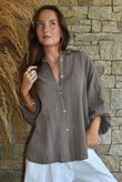 Sundaze Cheesecloth Chalk Stripe Boyfriend Shirt Mocha & Earth